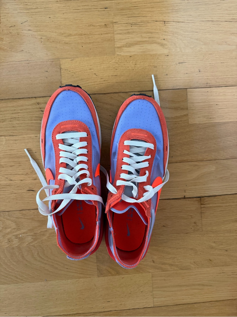 Nike Waffle One purple and bright red sneakers